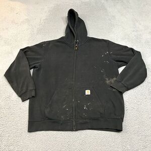 Carhartt Hoodie Mens Extra Large Black Sweatshirt K122‎ BLK Full Zip Work Wear